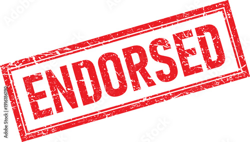 Red Distressed Endorsed Text in Rectangular Rubber Stamp Impression on White