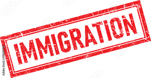 Red Distressed Rubber Stamp with Immigration Text Isolated on White Background
