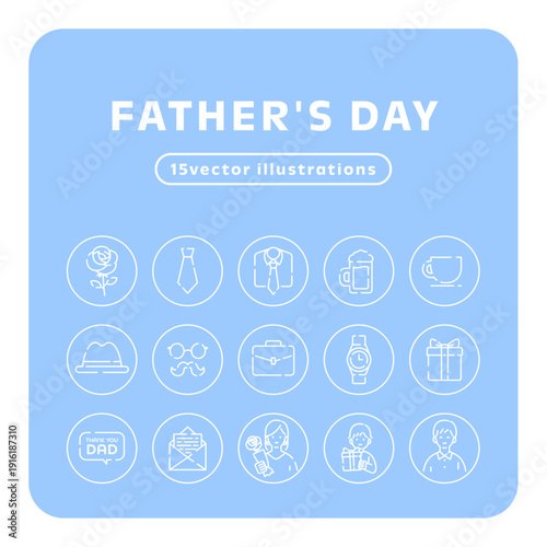 父の日の円形線画アイコンセット｜ネクタイとギフトモチーフのベクターイラスト