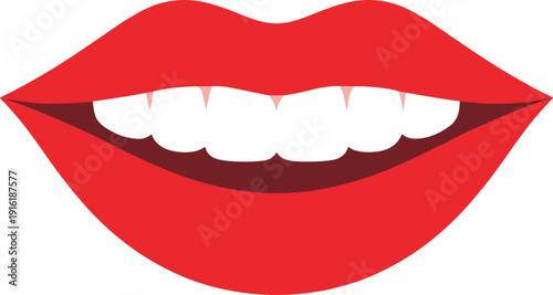 Stylized cartoon mouth with red lips, white teeth, and playful vampire fangs, ideal for Halloween artwork, fantasy design, and character illustration projects
