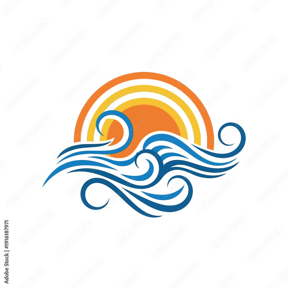 Obraz premium Stylized Wave and Sunset Graphic Design.
