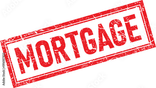 Red Distressed Rectangle Rubber Stamp Featuring the Word Mortgage on White