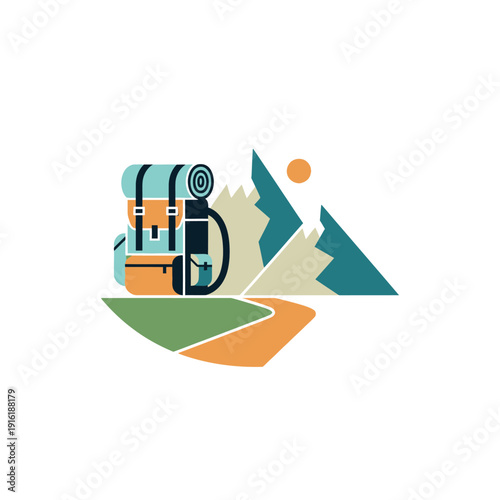 Backpack with Sleeping Bag and Accessories.