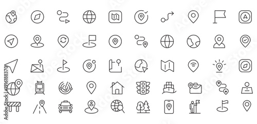 Vacation and trips set of web icons in line style. Exclusive vacation and trips line icon collection. Containing plane, airplane, rocket, car, compass, location. Editable stroke. Vector illustration.