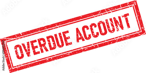 Red Rectangular Distressed Rubber Stamp with OVERDUE ACCOUNT Text Impression Isolated