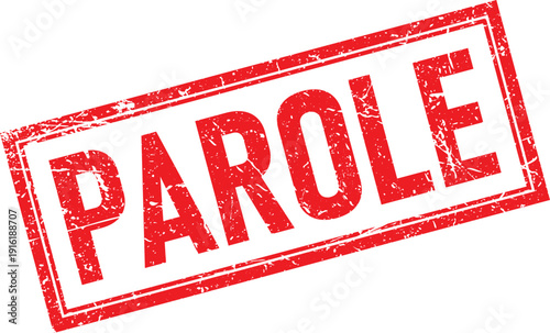 Vászonkép Red Distressed Parole Text Inside a Rectangular Border Rubber Stamp Effect on Wh