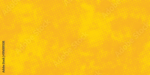 Yellow halftone pattern. Retro comic gradient background. Bright orange pixelated dotted texture overlay. Cartoon pop art faded gradient pattern. decoration