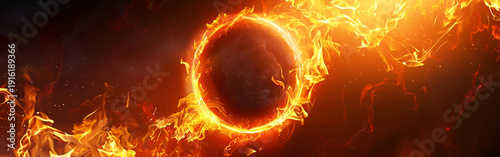 Vibrant fiery ring engulfed in dynamic flames and smoke