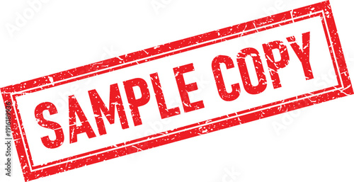 Distressed Red Sample Copy Text in Rectangular Rubber Stamp Illustration