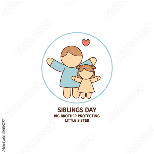  Siblings Day Vector Illustration of Big Brother Protecting Little Sister with Heart Icon