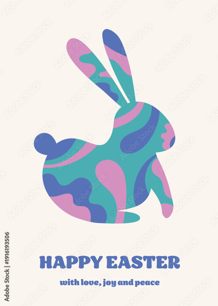 Fototapeta premium Abstract Easter greeting card with colourful bunny in modern style. Vector illustration