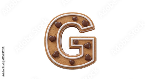 Gingerbread Letter G with Chocolate Hearts