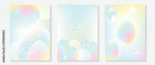 Easter poster vector background. Modern Abstract gradient design set with easter eggs, rabbit. Trendy Easter design for ads, sale, cover, website, banner and greeting card.