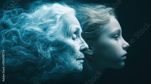 A poignant portrait of aging and youth, depicting the passage of time and life's journey.