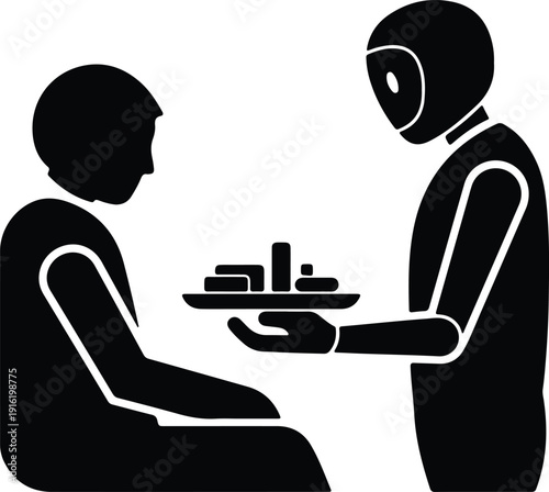 silhouette robot serving human future technology innovation healthcare vector design