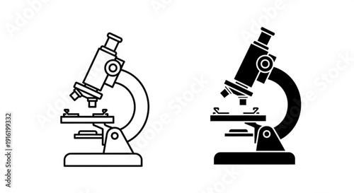Microscope illustrations showcasing scientific equipment in a laboratory setting from a straightforward viewpoint