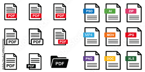 Download PDF document easily with these vibrant icons,Vector art of download pdf file icon in three colors,PDF Icon Vector Design Symbol Illustration