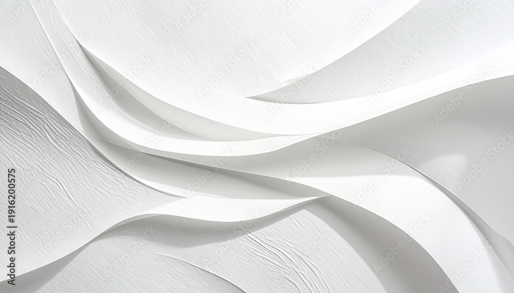 Obraz premium White wavy paper background. Smooth curved sheets. Paper texture. White background. Wavy pattern. Paper design element. Minimalist background.