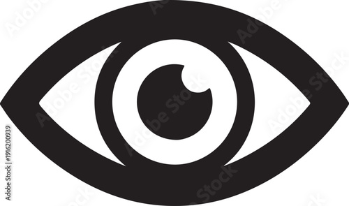 A minimalist black and white illustration of a human eye on a plain background.