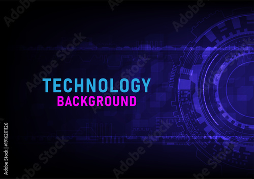 Abstract innovation technology background futuristic circle tech right side outline lines and metric cubes bottom light right side blue background.