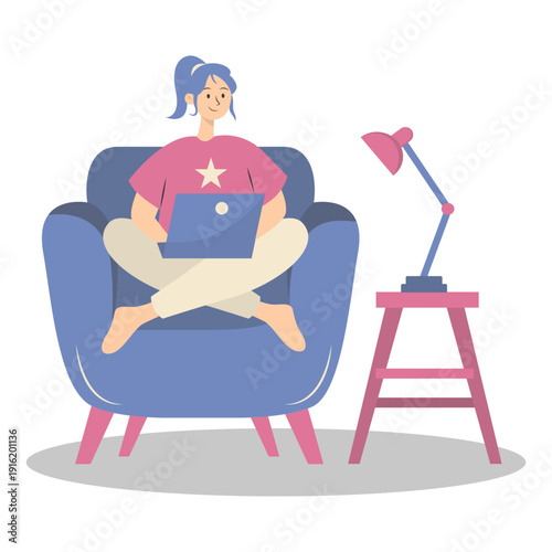 People Working from Home Concept. Vector Cartoon Character.