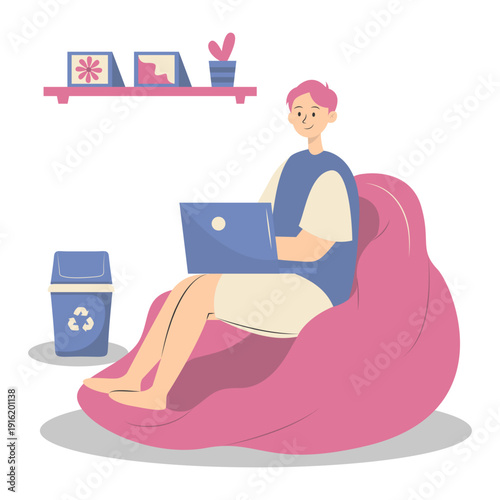 People Working from Home Concept. Vector Cartoon Character.