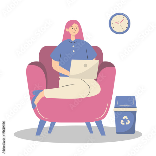 People Working from Home Concept. Vector Cartoon Character.