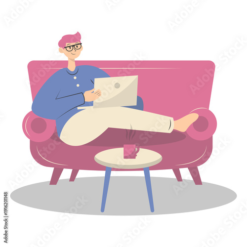 People Working from Home Concept. Vector Cartoon Character.