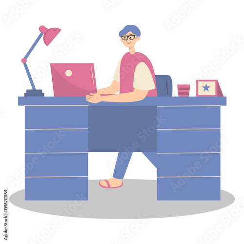 People Working from Home Concept. Vector Cartoon Character.