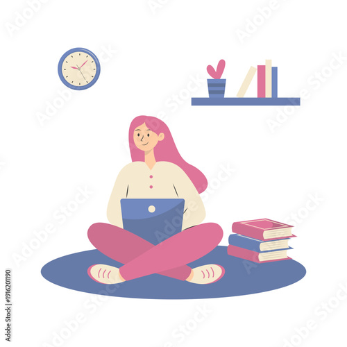 People Working from Home Concept. Vector Cartoon Character.