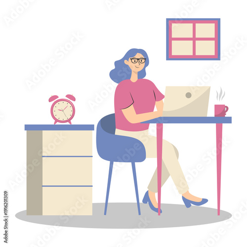 People Working from Home Concept. Vector Cartoon Character.