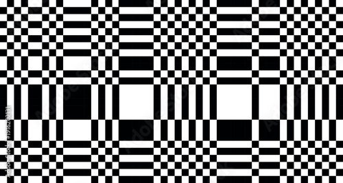 Abstract hypnotic pattern with checkers and rectangles of varying thickness.