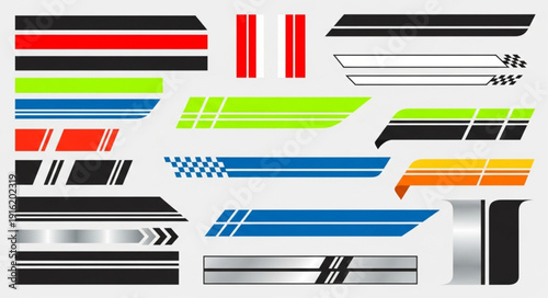 Collection of racing stripes and car decals for customization.
