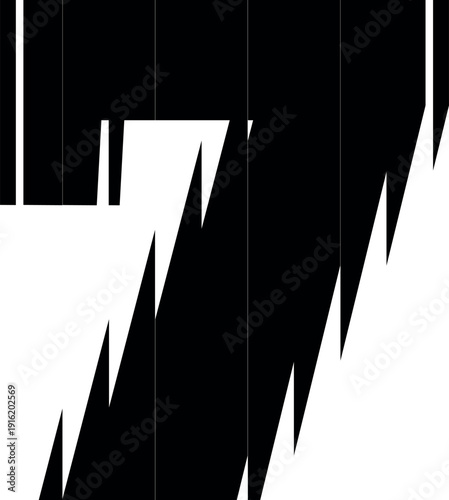 Black number seven with ribbed glass effect, vector fluted odd numeric symbol 7 with striped reflections ripple blur