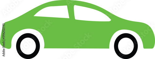 Modern Eco-Friendly Green Car Icon and Sustainable Electric Vehicle Vector Illustration for Clean Energy Transportation, Hybrid Automobile Technology, and Green Mobility Graphic Design Assets