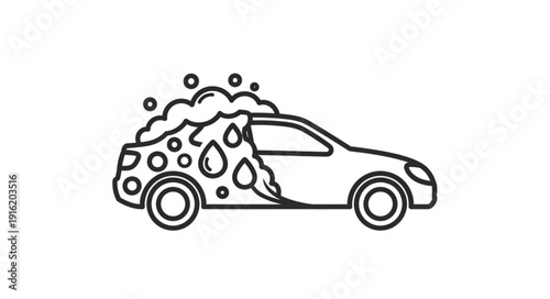 Car wash icon with soap bubbles and water drops.