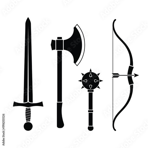 Set of 4 medieval weapon icons vector