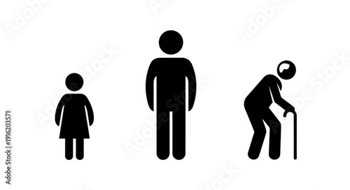 Three Silhouettes Representing Different Ages of People.