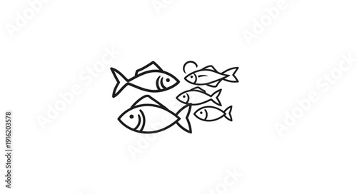 Simple Line Drawing Of A School Of Fish Swimming Together.