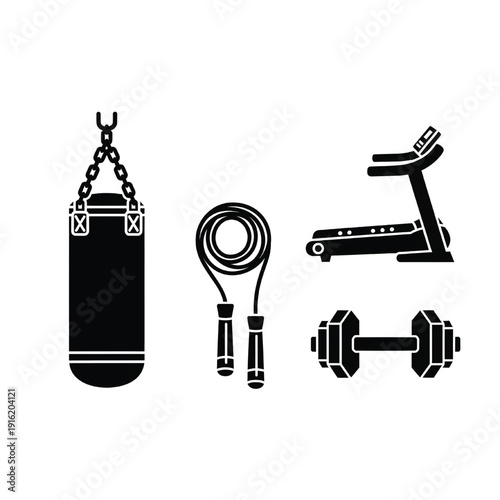Set of 4 gym fitness equipment icons vector