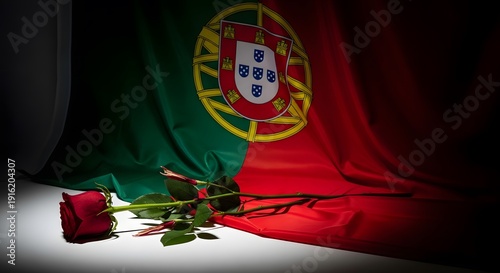 Portuguese flag with a red rose