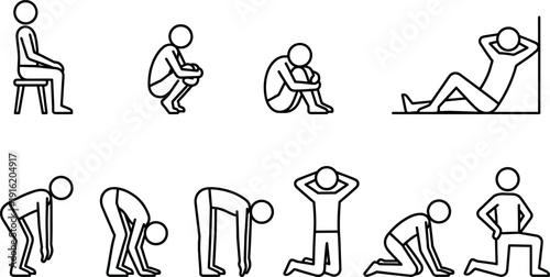 and Reclining Positions for Human Behavior Psychology and Social Interaction Vector Design 