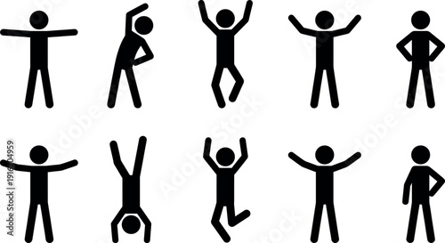 Massive Bundle of Stick Figure Icons Featuring Various Human Activities Like Exercise Sleeping Drinking Socializing and Working for Comprehensive Lifestyle and Wellness Vector Graphic Designs