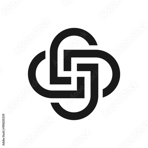 Modern Letter J Knot Logo – Geometric Interlocking Monogram in Black and White
