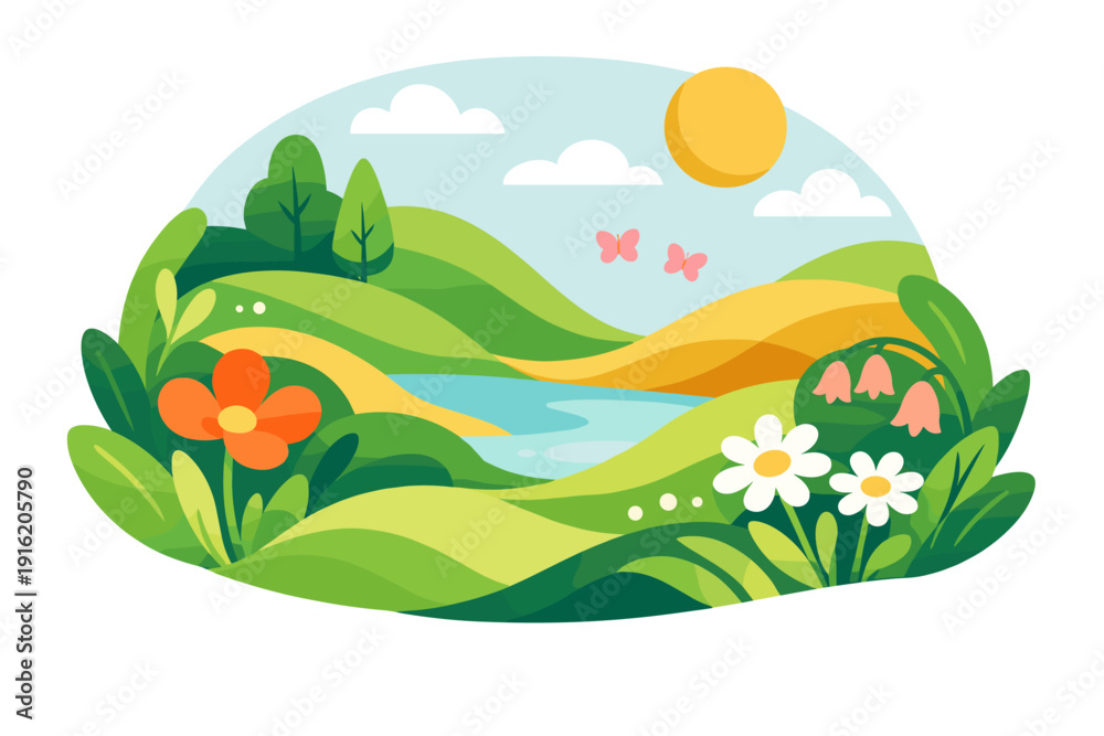 Obraz premium Vibrant Spring Landscape Illustration