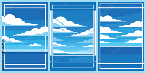 Cerulean Sky and Clouds Triptych in Three Panels