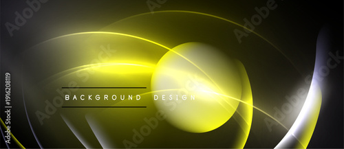 Abstract yellow neon lines form dynamic curves. Dark background enhances glowing effect, creating modern design element.