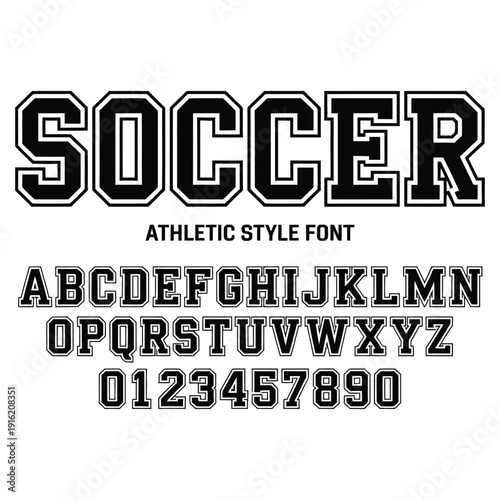 Black and white athletic style font alphabet and numbers