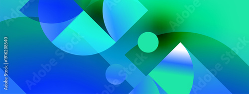 Abstract composition featuring flowing blue, turquoise shapes. Gradient colors create dynamic visual effect. Minimalist design, modern aesthetic.