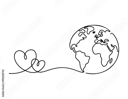 hearts intertwined with a globe, symbolizing global love and connection